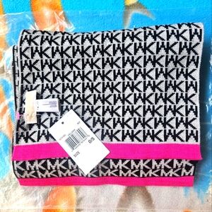 Michael Kors Black Pink Gray Signature Logo Scarf New